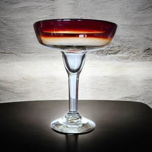 Retro Mexican Art Glass Hand Blown Margarita Cocktail Large 7" x 6" Barware Red